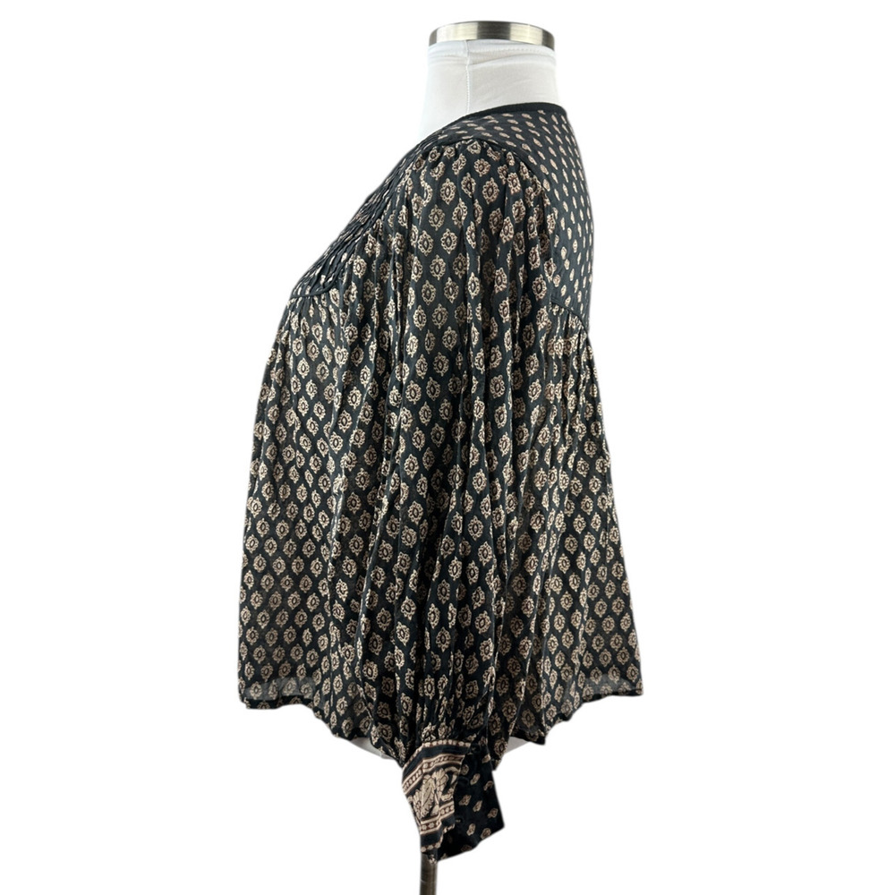 Cleobella Winter Blouse Black Brown Top Pintuck Small Peasant Boho Anthropologie - Picture 7 of 16